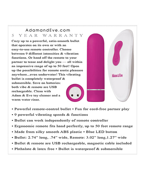 Adam & Eve Eve's Rechargeable Remote Control Bullet - Pink/white Eldorado Premium Demo Adam & Eve Eve's Rechargeable Remote Control Bullet - Pink/white Eldorado Premium Demo